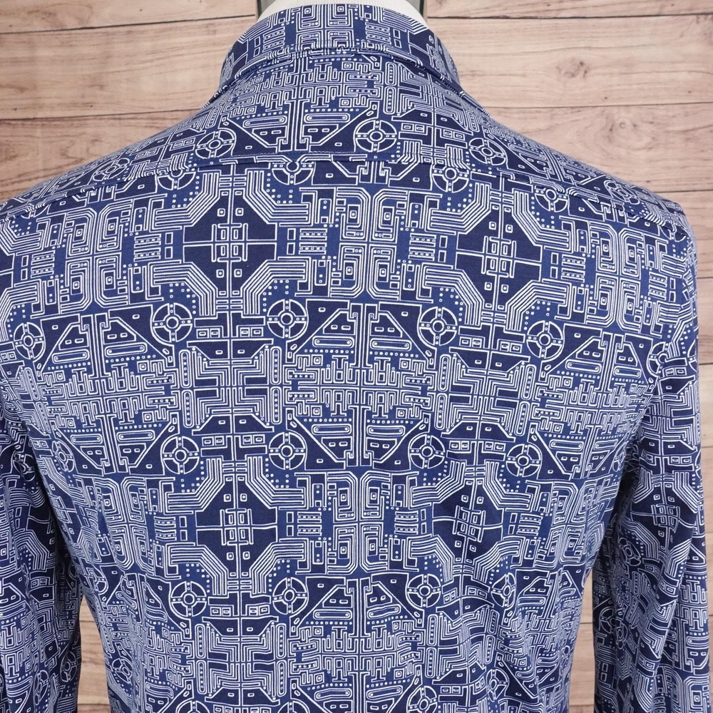 Murano Liquid Luxury Shirt M Blue Tech Circuit Print Button-Up Slim Fit View 5